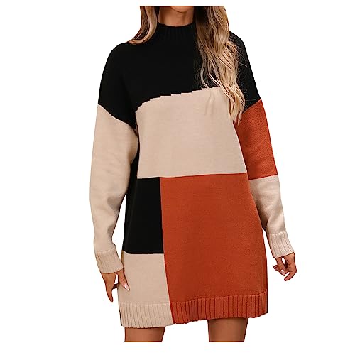 Battnot Pulloverkleid Damen Oversize Herbst Winter Warme Strickkleid Pullover Strickkleider Gestreift Elegant Sweater Kleid Strickpullover Tunika Kleid Pullikleid Einfarbig Pulli Kleid Minikleid von Battnot