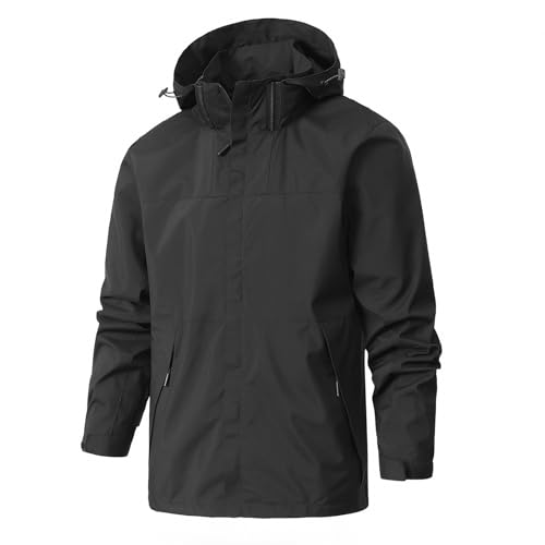 Battnot Regenjacke Herren Wasserdicht Atmungsaktiv üBergangsjacke Winddichter Einfarbig ÜBergrößE Mit Kapuze Regenjacke Wanderjacke Lockerer Leicht Mantel Männer Trenchcoat Regenmantel für Outdoor von Battnot