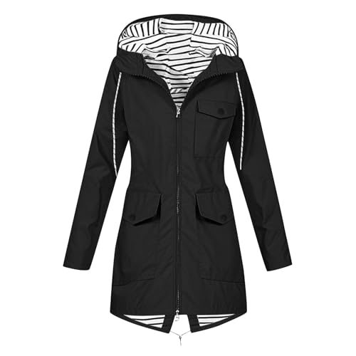 Battnot Regenjacke für Damen Leicht Softshelljacke Sommerjacke Atmungsaktiv Fahrradjacke übergangsjacke Wasserdicht Softshelljacke Einfarbig Regenmantel Funktionsjacke mit Kapuze von Battnot