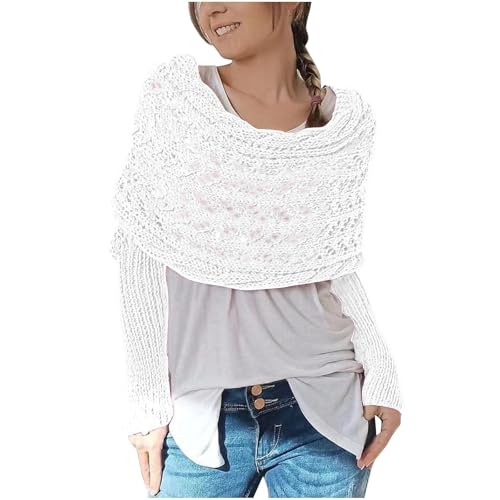 Battnot Schals mit ärmeln HäKelmuster Gestrickter Zopfmusterschal mit Ärmeln für Damen, Schal mit Ärmeln Gestrickter Schal Sweater Wrap mit Ärmeln, Elegant Schicke Boho Pashmina Schal Umhang von Battnot