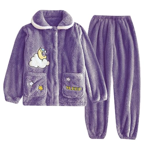 Battnot Schlafanzug Damen Lang Fleece Pyjama Set Warm Hausanzug Winter Flauschig Nachtwäsche Freizeitanzug flauschig Hausanzug warm Schlafanzüge für Damen weich Pyjama Set Lounge Set Freizeitanzug von Battnot