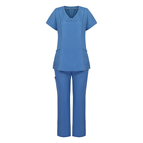 Battnot Set Kasack + Hose Damen Schlupfjacke + Schlupfhose Schlupfkasack + Schlupfhose Set Medizin Arzt Uniform Schlupfjacke Oberteil mit Hose Medizinische Berufskleidung Arbeitskleidung von Battnot