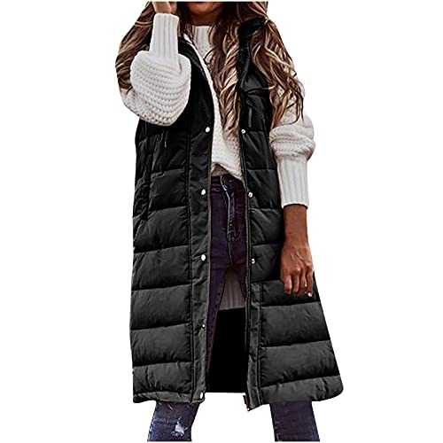 Battnot Steppweste Damen Weste Lang mit Kapuze Autumn Winter Steppweste Warme Daunenweste Lange Schlanke Weste Jacke Bequem Täglich Steppweste Leichter Ärmellos Jacke Longweste Übergangsjacke von Battnot