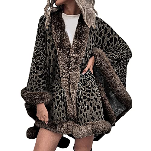 Battnot Strickjacken Damen Poncho Cape Winter Umhang Kapuzencape Winterjacke Mantel Lang Umhang Wollmantel Jacke Winter Warme Poncho Schal Wrap Winddichte Strick Wolle Mantel mit Pelzkragen von Battnot