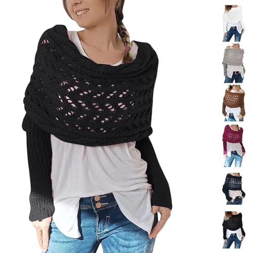 Battnot Strickschal Damen Sale Angebote Gestrickter Zopfmusterschal mit Ärmeln für Damen, Schal mit Ärmeln Gestrickter Schal Sweater Wrap mit Ärmeln, Elegant Schicke Boho Pashmina Schal Umhang von Battnot