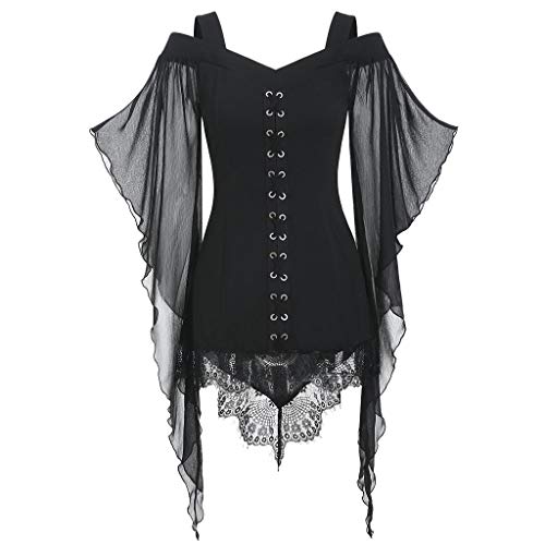 Battnot Top Damen Gothic Schwarz Schulterfreie Blusentops Oberteile Halloween Kostüm Retro Bluse Tshirt Tunika Hemd Gothic Festliche Kleidung Geschenk für Frauen Oberteile Damen Fledermaus Blusen von Battnot