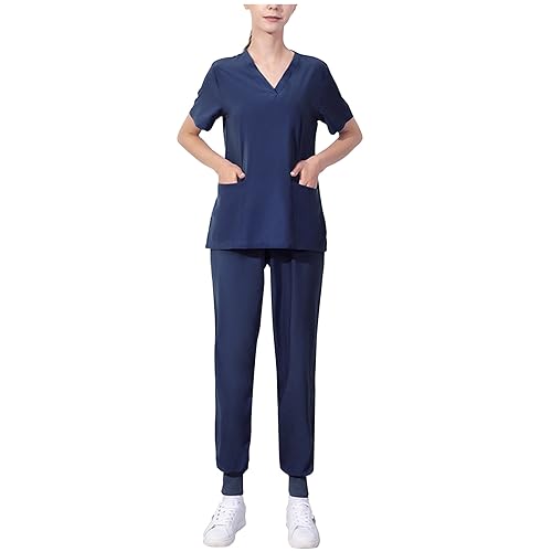 Battnot Uniform Unisex medizinische uniform Set mit Kasack und Hose Kasack Damen Pflege Set Sommer Stretch Schlupfhemd Schlupfhose Schrubb-Set Kasacks Damen 2-Teiliges Set Medizinische von Battnot