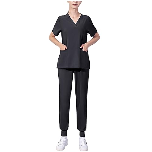 Battnot Uniform Unisex medizinische uniform Set mit Kasack und Hose Kasack Damen Pflege Set Sommer Stretch Schlupfhemd Schlupfhose Schrubb-Set Kasacks Damen 2-Teiliges Set Medizinische von Battnot