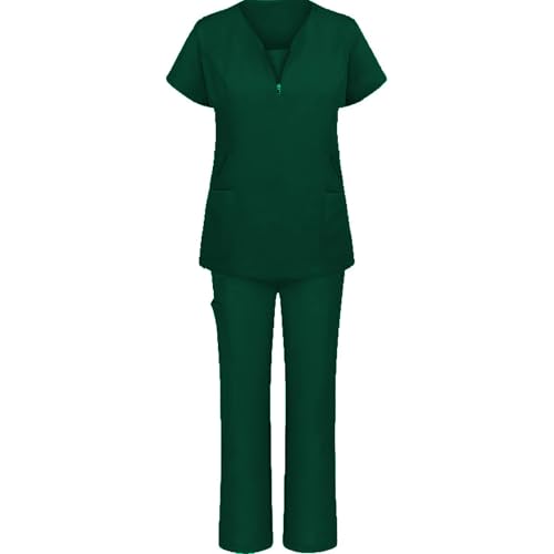 Battnot Unisex-Schrubb-Set Medizinische Uniform Damen Kasacks Arbeitshose Pflege Schlupfkasack Kurzarm Oberteil mit Hose OP Oberteile und Hose Set Schlupfkasack + Schlupfhose Set Medizin Arzt Uniform von Battnot