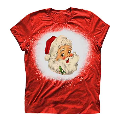 Weihnachten Damen T-Shirt Geschenke Frau Weihnachtsshirt Tie-Dye Druck Weihnachtsmann Pullover Weihnachten T-Shirt Oversize Rundhals Kurzarmshirt Basic Kurzarm Freizeit Shirt Top von Battnot