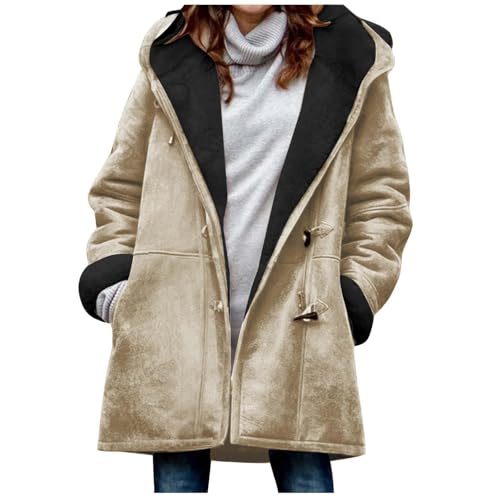 Battnot Winterjacke Damen Fleecejacke Lang Wintermantel Warm Hornknopfjacke Winter Jacket Women's Fleece Jacket Winter Coat Warm Jacket Casual Sweat Jacket Elegant Hooded Coat Woman Softshell Jack von Battnot