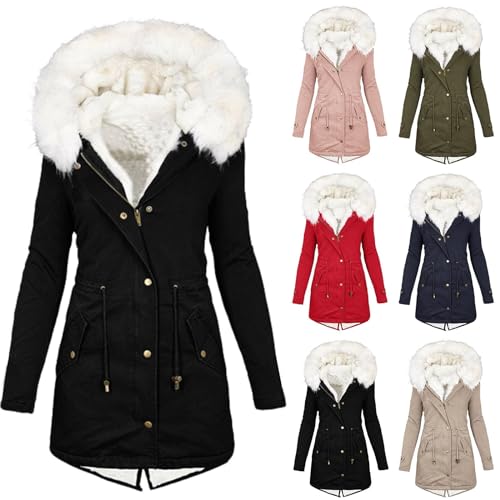 Battnot Winterjacke Damen Lang Warm Wintermantel Damen Lang Winterparka mit Teddyfell Gefüttert Kapuzenmantel Mantel Parka Damen-Mäntel Jacke Fleecemantel Skijacke Damen Mantel Dicke Coat Winterjacke von Battnot