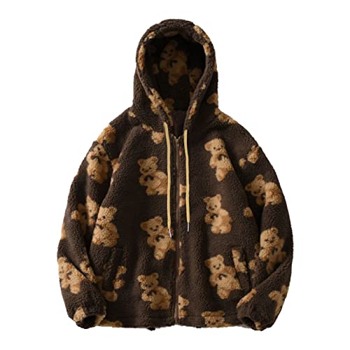 Battnot Winterjacke Damen Langarm Tops Übergroße Sherpa Jacke für Damen Fuzzy Fleece Mantel mit niedlichem Teddybär Print Warme Bluse Reißverschluss Langarm Kapuze Fleecejacke Outwear Plüschjacke Battnot Winterjacke Damen Langarm Tops Übergroße Sherpa Jacke für Damen Fuzzy Fleece Mantel mit niedlichem Teddybär Print Warme Bluse Reißverschluss Langarm Kapuze Fleecejacke Outwear Plüschjacke von Battnot