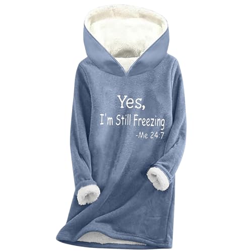 Battnot Yes I am Still Freezing Kapuzenpullover Damen Hoodie Sweatshirt Warme Sherpa Gefüttertes Pullover Herbst Winter Casual Pulli Langarmshirt Oberteile Tops Rundhals Einfarbig Thermounterwäsche von Battnot