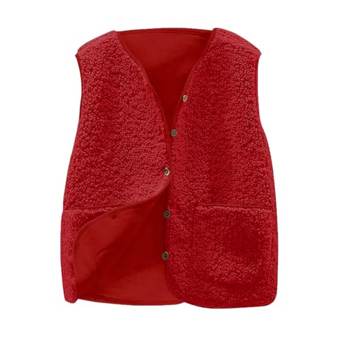 Battnot ärmellose Fleeceweste Damen Weste Damen Winter Warm, Fellweste Damen Einfarbig V-Ausschnitt Knöpfen Teddyfleece Jacke Fleece Winterweste, Fell Weste Kurz Plüschweste Teddyweste Outwear von Battnot