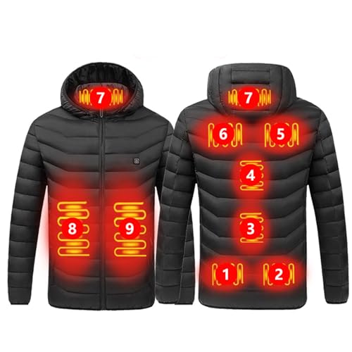 Beheizbare Jacke Herren Damen Heizjacke Jacke mit Heizung USB Elektrische Beheizte Jacke mit 9 Heizzonen Winterjacke Daunenjacke Mantel Heizmantel Kapuze Winterjacke Funktionsjacke Outdoorjacke von Battnot