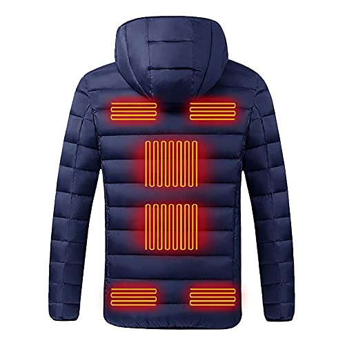 Beheizbare Jacke mit 9 Heizzonen, Herren Damen USB Ladeheizung Kapuzenjacke Daunen Baumwolle Beheizte Slim Fit Warme Winddichte Winterjacke Plus Size Beheizte Jacke USB Elektrische Heizjacke von Battnot