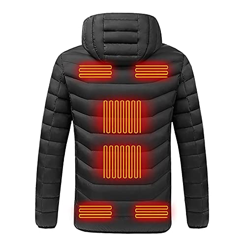 Beheizbare Jacke mit 9 Heizzonen, Herren Damen USB Ladeheizung Kapuzenjacke Daunen Baumwolle Beheizte Slim Fit Warme Winddichte Winterjacke Plus Size Beheizte Jacke USB Elektrische Heizjacke von Battnot