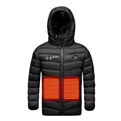 Beheizte Jacke Kinder Heizjacke Beheizbare Jacke mit Kapuze, Warme Jacke Heizjacke mit 3 Heizstufen, Beheizbare Kapuzenjacke Kinder Elektrische USB Beheizte Jacke für Jungen und Mädchen Mantel von Battnot