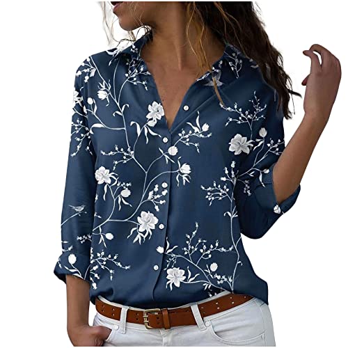 Bluse Damen Elegant Langarm Festlich Hemd Freizeit Bluse Baumwolle Langarmshirt Elegant Hemdbluse zum Knöpfen V-Ausschnitt Casual Arbeit Shirt Hemdbluse Lose Oberteile Freizeit Lässige Tops von Battnot