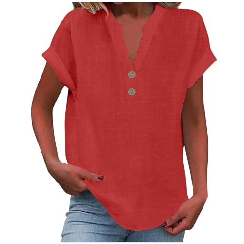 Blusen Tuniken für Damen Leinen Bluse Basic V-Ausschnitt Kurzarm T-Shirt Lässiges Musselin Oberteile Button Down Bequemes Sexy Modisch Licht Hemdbluse Tunika Top Leinenbluse Leinenhemd Blusen Tuniken für Damen Leinen Bluse Basic V-Ausschnitt Kurzarm T-Shirt Lässiges Musselin Oberteile Button Down Bequemes Sexy Modisch Licht Hemdbluse Tunika Top Leinenbluse Leinenhemd von Battnot