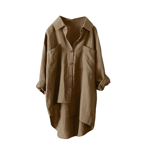 Blusen Tuniken für Damen Leinen Langarmshirt Musselin Bluse Casual Oberteile Große Größen Tops Elegante Blusenshirt Lang Tunika Shirt V Ausschnitt Freizeithemd Mode Longbluse Oversized von Battnot