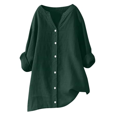 Blusen & Tuniken Für Damen Oversize Musselin Bluse Leinen Baumwolle Longbluse Sommer Übergröße Leinenbluse Button-Down Tunika Lässiges Hemd Elegant Atmungsaktive Freizeithemd Lose Shirts von Battnot