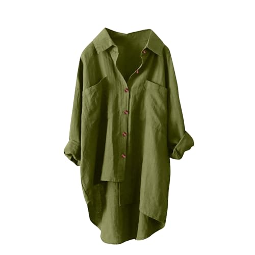 Blusen & Tuniken Für Damen Oversize Musselin Bluse Leinen Baumwolle Longbluse Sommer Übergröße Leinenbluse Button-Down Tunika Lässiges Hemd Elegant Atmungsaktive Freizeithemd Lose Shirts von Battnot