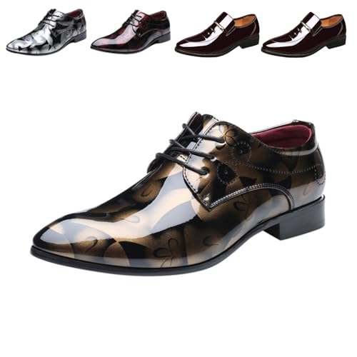 Business Schuhe Herren Anzugschuhe Oxford Derby Schuhe Brogues Lederschuhe Hochzeitsschuhe Schnürhalbschuhe Klassischer Business Schnürschuh Blau Gold Grau Rot Schwarz Braun Khaki 37-48 von Battnot