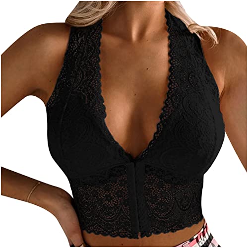 Damen Bauchfrei Camisole Top Sexy Spitze Cami Crop Tops Spitzentop Bralettes Spaghettiträger Cropped Oberteil Korsett Bustier Tops Push Up Spaghettiträger Cami Top Sommer Tops Spitzentop von Battnot