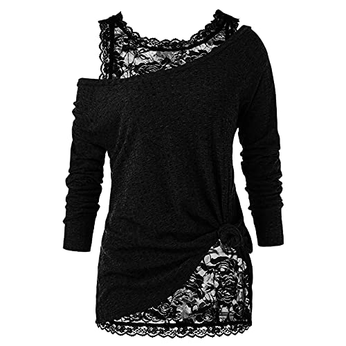 Damen Bluse T-Shirt Damen Langarm Sweatshirt Sexy Schulterfrei Shirt Bluse Gothic Retro Spitze Langarmshirt Frühling Oberteile Tunika Tops2023 Neu Elegant Hemdbluse Streetwear von Battnot