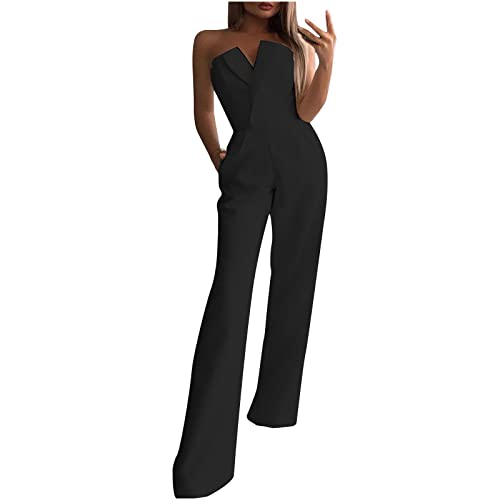 Damen Elegant Jumpsuit Overall Hosenanzug Playsuit Romper Jumpsuit Damen Elegant Einteiler Lang hoher Taille Playsuits Jogginganzug Einfarbig Strampler Overalls Cocktail Party Festlich Overalls von Battnot