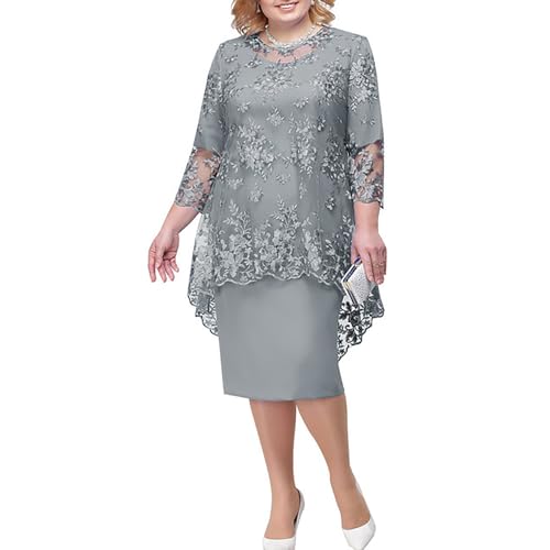 Damen Festlich Hosenanzug - 2 Teilig Spitze Anzug Set für Brautmutter Damen Große Größen Chiffon Abendkleid Elegante Cocktailkleid Zweiteilig Kleider Brautmutterkleider von Battnot