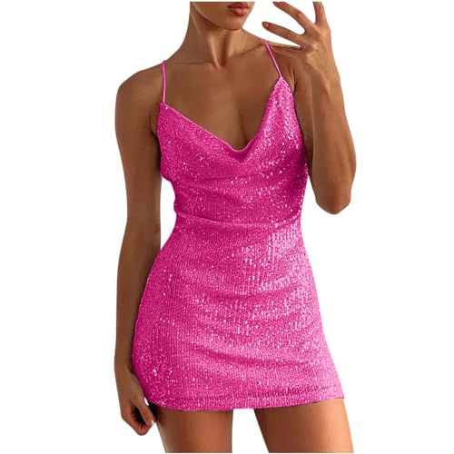Damen Glänzend Bodycon Minikleid Blumen Pailletten Stickerei Partykleid Rave Outfit Ärmellose Rückenfrei Nachtclub Disco Dancewear Cocktail Party Kleider Festliches Partykleid von Battnot