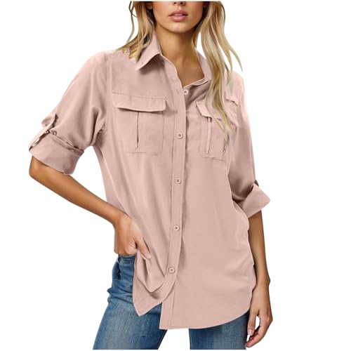 Damen Hemdbluse UV Schutz Langarmshirt Damen Schnell Trocknende Sport Shirts Wandershirt Safari Casual Button Up Tops Strandurlaub Elegant Bluse Wanderhemd Tops für Running Wandern von Battnot