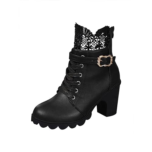 Damen High Heels Stiefeletten Blockabsatz Ankle Boots mit Plateau Plateau Damen Stiefeletten Blockabsatz High Heels Ankle Boots Stiefel Kurz Stiefel Mit Schnürsenkel Worker Boots Stiefeletten von Battnot