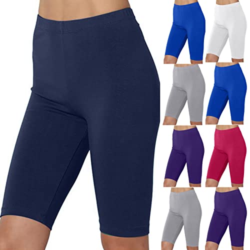 Damen High Waist Shorts Leggings Aus Baumwolle - Sommer Radlerhose Blickdicht Sporthose Trainingshose Für Gym Und Yoga - C#dunkelblau L von Battnot