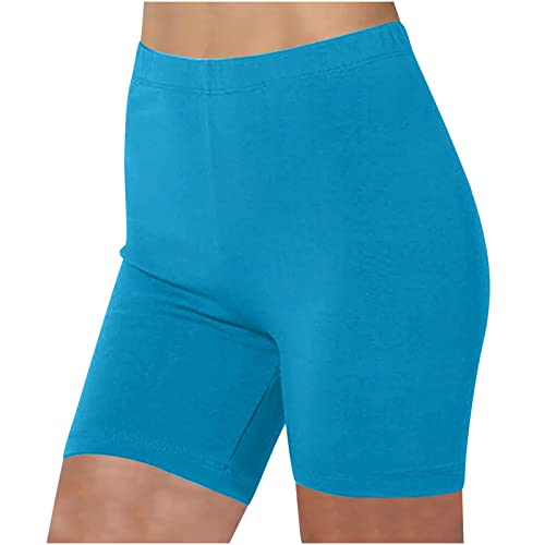 Damen High Waist Shorts Leggings - Baumwolle Sommer Hosen Radlerhose Blickdicht Sporthose Trainingshose Gym Yoga Shorts - B#Blau 3XL von Battnot