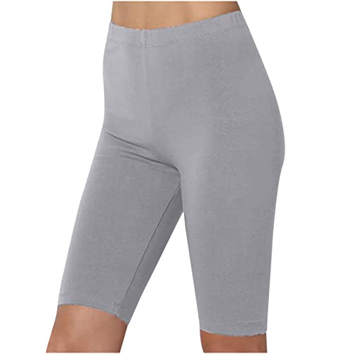 Damen High Waist Shorts Leggings - Baumwolle Sommer Hosen Radlerhose Blickdicht Sporthose Trainingshose Gym Yoga Shorts - C#grau XXL von Battnot