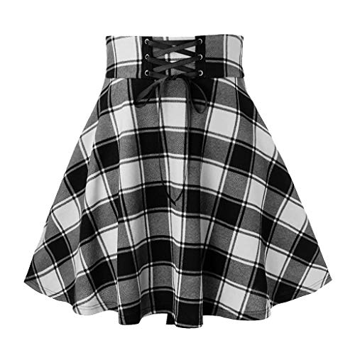 Damen Plaid A-Linie Rock Gothic High Waist Plissee Flare Short Mini Skater Rock Damen Beiläufig Elastische Taille A Linie Mini Rock Basic Uniform Skater Faltenrock Knielänge von Battnot