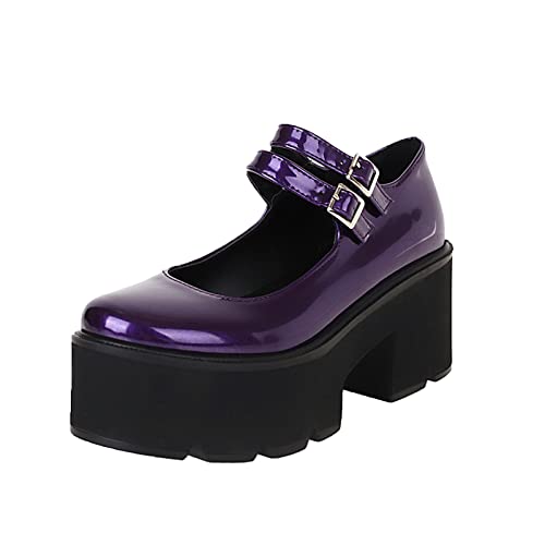 Damen Plattform Mary Jane Schuhe Sweet Toe Knöchel Lolita Gothic Plateau Kleid Pumps Schuhe Chunky Plateauschuhe Lackleder Kleid Schuhe Retro Wohnungen Flacher Mund Prinzessin Schuhe von Battnot