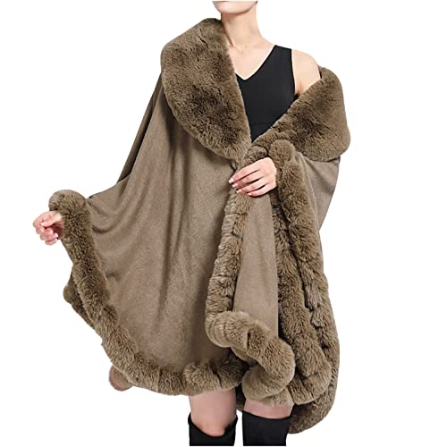 Damen Poncho Cape Winter Umhang Strickjacken mit Kunstfell Kragen Warm Kunstpelz Mäntel Stolen Umhang Damen Poncho Cape Für Winter Hochzeit Abend Braut Warme Elegant von Battnot