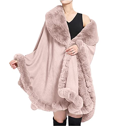 Damen Poncho Cape Winter Umhang Strickjacken mit Kunstfell Kragen Warm Kunstpelz Mäntel Stolen Umhang Damen Poncho Cape Für Winter Hochzeit Abend Braut Warme Elegant von Battnot