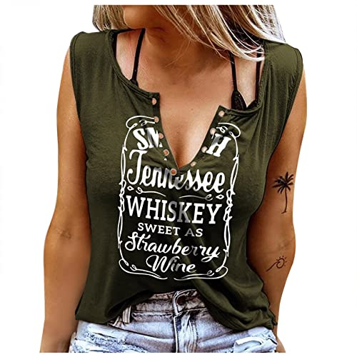 Damen Sommer Casual Tank Top Frauen Ärmellose Basic T Shirt schwarz Locker Oberteile Damen Tank Top Whiskey Shirt Ärmellose Basic T Shirt Sexy V-Ausschnitt Weste Tunika Blusentop von Battnot