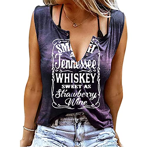 Damen Sommer Casual Tank Top Frauen Ärmellose Basic T Shirt schwarz Locker Oberteile Damen Tank Top Whiskey Shirt Ärmellose Basic T Shirt Sexy V-Ausschnitt Weste Tunika Blusentop von Battnot