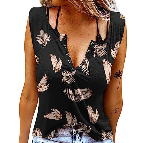 Damen Sommer Casual Tank Top Frauen Ärmellose Basic T Shirt schwarz Locker Oberteile Damen Tank Top Whiskey Shirt Ärmellose Basic T Shirt Sexy V-Ausschnitt Weste Tunika Blusentop von Battnot