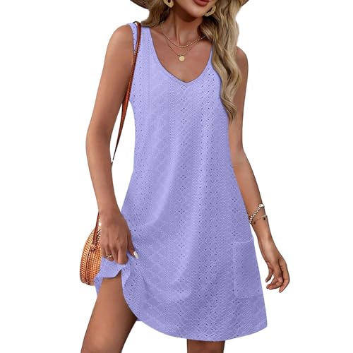 Damen Sommerkleid Elegant Schicke, Ärmellose Tunika Kleid Freizeit Lose Sommerkleid Ärmellos Kurze Mode Midikleid Minikleid Knielang Elegant Kleid Günstig Strandkleid Leicht Luftig Sommerkleid von Battnot