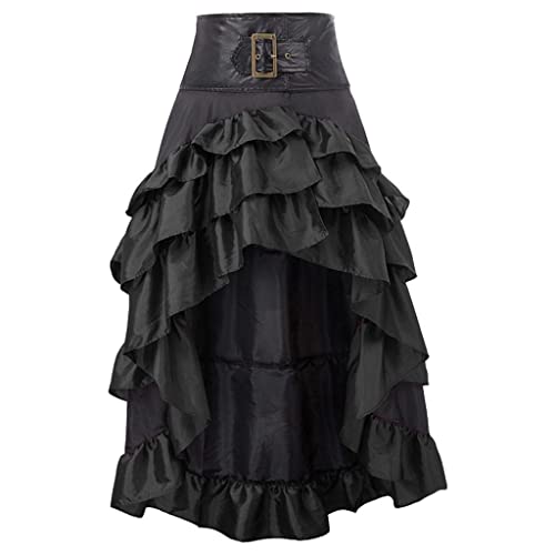 Damen Steampunk Party Club Wear Punk Gothic Retro Schwarz Rock Damen Renaissance A-Linienrock Knielang für Halloween Karneval Party Irregular Kleid Steampunk Cocktail Rock von Battnot