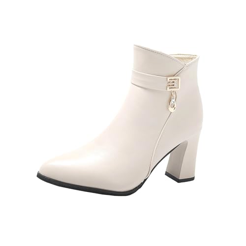 Damen Stiefeletten Booties mit Blockabsatz Retro Kunstleder Anziehen Frauen Ankle Boots Bootie Herbst Winter Stiefel Schneestiefel Stiefelette schwarz Stiefeletten Damen Retro Stiefel Kurze Stiefel von Battnot