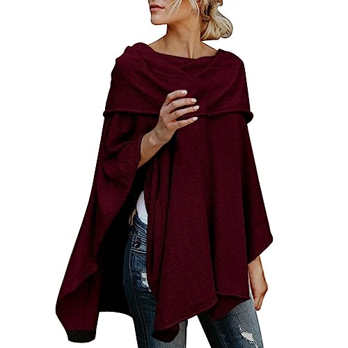 Damen Strick Poncho Umhang Damen Strick Schal Wraps Poncho Pullover Cape Outfits Frauen Pullover Poncho Kaschmir Feel Sweater Fashion Poncho Strick Sweatshirt Pullover Umhang Damen-Poncho-Pullover von Battnot